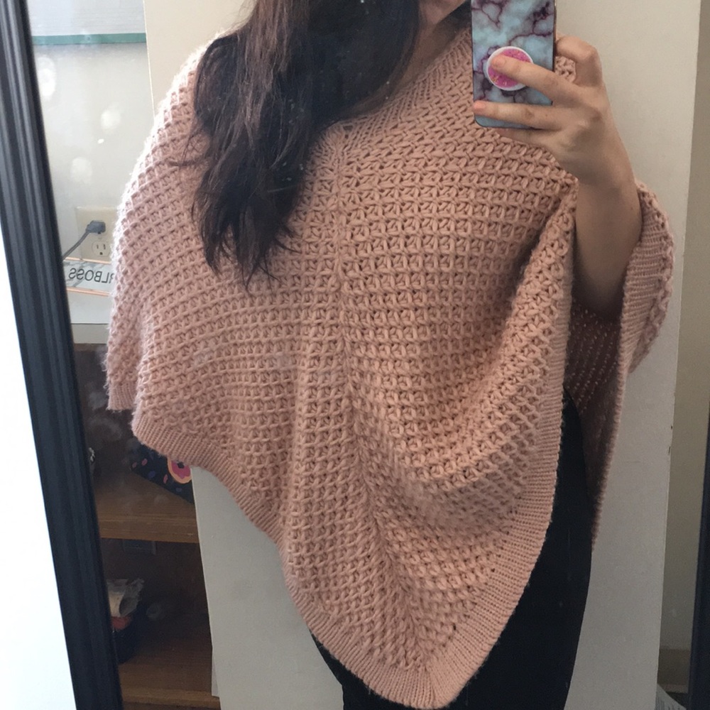 Pink sweater poncho